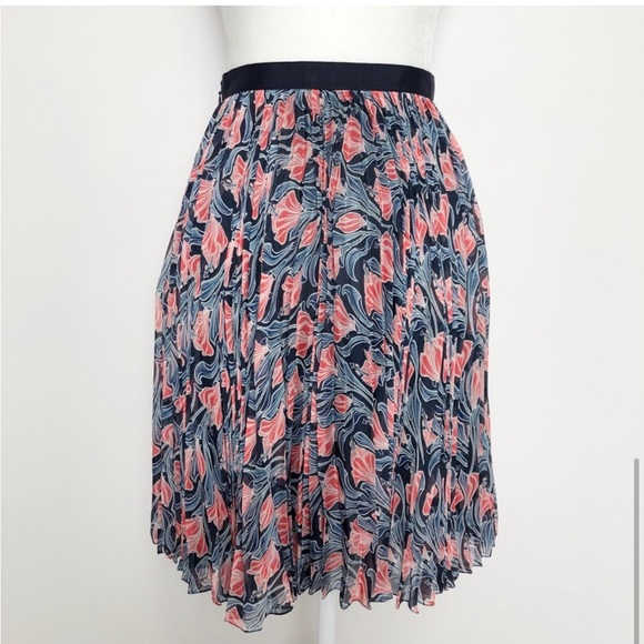 Jason Wu Pleated Silk Skirt Blue Floral Print Size 2 - Picture 7 of 11